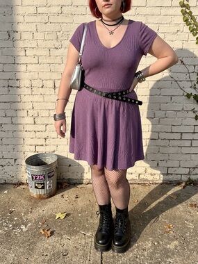 Trixxi Purple V Neck Skater Dress Y2K Soft Girl Aesthetic Stretch Fit Flare XL